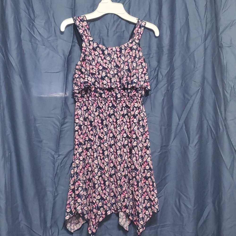 Girls navy with pink flowers dress
